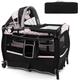 INFANS 4 in 1 Baby Travel Cot, Portable Baby Playard with Bassinet & Flip-Away Changing Table, Canopy, Infant Bassinet with Storage Basket, Oxford Bag from Newborn to Toddlers (Black + Flower)
