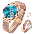 OLEVS Watch Women Mesh Watches for Women with Date Analog Quartz Ladies Watches Classic Dress Womens Wristwatch Waterproof （Blue/Black/White Face）, rose gold blue heart, ROUND, ladies business watches