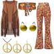 Harpily 70s Hippie Costume Set Women Fancy Dress with Accessories Ladies Disco Outfit Hippie Suit Clothes 70s 60s Dress Up Adult Carnival Masquerade Halloween Costume Women Skirts Fancy Dress Women