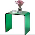 SUN RDPP Acrylic End Table, U Shape Transparent Small Side Table, Acrylic End Table Clear Nightstand and Stool, Clear Rectangular Tea Table with Round Edges,Green