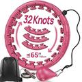 APzek 32 Knots Smart Weighted Exercise Hoop Plus Size, Adjustable Huula Hoop with Extra Links for Adults and Beginners, 2 in 1 Fitness Massage Non Fall Hooola Hoop with Spinning Ball - Pink