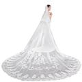 XIUWOUG 2 Tier Length Double Layer Long Wedding Bridal Veil Trailing with Comb White Ivory Cathedral Lace Prom Gown Decoration Simple,white