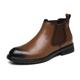 XIPCO Chelsea Boots For Men Round Burnished Toe Elastic Band Leather Slip On Non Slip Waterproof Wearable Classic Pull On (Color : Brown, Size : 9 UK)