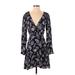 ASTR The Label Casual Dress - Mini V Neck Long sleeves: Black Print Dresses - Women's Size Small