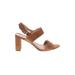 Franco Sarto Heels: Slingback Chunky Heel Casual Tan Print Shoes - Women's Size 8 - Open Toe