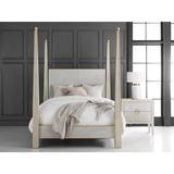 Modern History Home Gustavian Abstract Four Poster Bed Wood & Upholstered/ in Brown | 91 H x 80 W x 90 D in | Wayfair MH954F01-Q