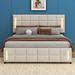 Brayden Studio® Full Size Bed w/ Hydraulic Storage System & LED Light Upholstered/Linen in Brown | 43.7 H x 56.3 W x 80.7 D in | Wayfair