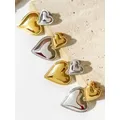 Peri'sbox-Boucles d'oreilles pendantes double cœur plaqué or et argent pour femme bijoux en acier