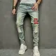 Jean crayon vintage brodé pour homme jeans déchirés hip hop slim denim décontracté nouvelle