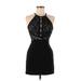 Morgan & Co. Cocktail Dress - Mini Plunge Sleeveless: Black Solid Dresses - Women's Size 3