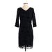 Max Studio Casual Dress - Sheath V Neck 3/4 sleeves: Black Solid Dresses - Women's Size Small