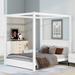 Brown, White Queen Size Canopy Platform Bed with Headboard - Modern Design, Suitable for Curtains, No Box Spring Needed