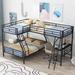 Fashionable and Durable L-Shaped Twin over Full Bunk Bed with Twin Size Loft Bed, Built-in Desk and Ladder, Space-Saving, Black