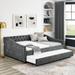 Elegant Tufted Sofa Bed: Full Size Daybed with Twin Size Trundle - Grey/White Soft Fabric