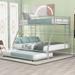 Industrial Modern Twin over Full Bed with Sturdy Steel Frame, Twin Trundle, Two-Side Ladders and Full-length Guardrails, White