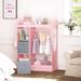 Kids Armoire Wardrobe Closet with Mirror and Storage Bin - 15.75"D x 33.4"W x 44.5"H