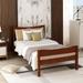 Twin Size Wooden Classic Design Bed with Curve Headboard, Platform Bed with Slat, Small Bed with Support Legs, Walnut