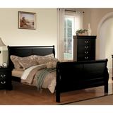 Black Queen Bed - Transitional Sleigh Bed, Wood Construction, Brushed Nickel Hardware, No Box Spring Required