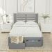 Full Size Platform Bed with Cut-out Headboard, Storage Bed with Two Drawers, Wooden Bed with Support Legs, Grey