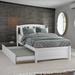 Elegant Design Twin Size Bed with Twin Trundle, Platform Bed with Headboard, Wooden Bed Frame with Sopport Legs, White
