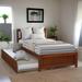 Twin Size Bed with Twin Trundle, Elegant Design Platform Bed with Headboard, Wooden Bed Frame with Sopport Legs, Walnut