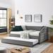 Full Size Daybed with Trundle - Elegant Upholstered Sofa Bed, Linen Fabric, Grey/Beige