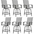 ELPOSUN Patio Swivel Bar Stools Set of 6 Outdoor Bar Height Patio Chairs for Backyard Pool Garden Deck with High Back and Armrest All-Weather Mesh 300lb Capacity Light Gray