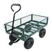 Folding Garden Cart Outdoor Heavy Duty Mesh Steel Garden Truck with Handle and Tires Utility Metal Wagon Convert into Flatbed for Garden Farm Yard Green + Black