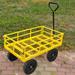 Folding Garden Cart Outdoor Heavy Duty Mesh Steel Garden Truck with Handle and Tires Utility Metal Wagon Convert into Flatbed for Garden Farm Yard Yellow + Black