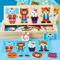 Mix n Match Wooden Animals Dress-Up Puzzle With Storage Case (60 pcs) - Wooden Jigsaw Puzzle Sorting And Matching Puzzles For Toddlers Ages 3+