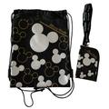 Disney Bags | Disney | Mickey Mouse Drawstring Travel Backpack + Lanyard Zippered Pouch Pocket | Color: Black/Silver | Size: Os