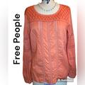 Free People Tops | Coral Free People (Fp) Long Sleeve Blouse With Crochet & Beads Beaded Large | Color: Orange/Pink | Size: L