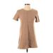 Zara Casual Dress - A-Line Crew Neck Short sleeves: Tan Print Dresses - Women's Size Small