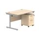 Single Upright Rectangular Desk + 2 Drawer Mobile Under Desk Pedestal 1200 X 800 Canadian Oak/Silver