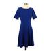 Tahari by ASL Casual Dress - A-Line Crew Neck Short sleeves: Blue Print Dresses - Women's Size 4
