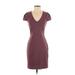 Express Casual Dress - Mini V Neck Short sleeves: Burgundy Print Dresses - Women's Size X-Small
