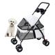 PJDDP 4 Wheels Folding Dog Cart, Pet Stroller Travel Carrier with Safety Tether Dog Jogger Stroller for Medium Dogs 30 Lbs Lightweight Portable Pet Stroller with Cup Holder Mesh Windows,White