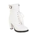 GooMaShoes Women's Lace up High Heel Boots, Sexy Chunky Platform Booties, Cross Strap Buckle Combat Ankle Boots (White, UK 5)