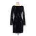 Aidan by Aidan Mattox Cocktail Dress - Party Crew Neck Long sleeves: Black Print Dresses - Women's Size 2