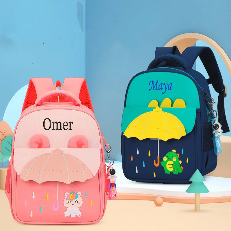 Sac d'école pour enfants avec nom brodé personnalisé, sac à dos d'ouverture de maternelle avec impression de dessin animé pour garçons et filles
