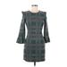 J.O.A. Just One Answer Casual Dress - Sheath High Neck 3/4 sleeves: Gray Plaid Dresses - Women's Size Small