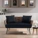 Modern Velvet Upholstered Arm Sofa Couch, Tufted Loveseat with Metal Frame, Leisure Sofa for Living Room Office, Black