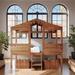 House Shape Twin Size Loft Bed Frame with 2-Drawers, Walnut