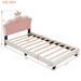 Full size Upholstered Princess Bed With Crown Headboard, Full Size Platform Bed with Headboard and Footboard