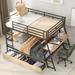 Full Over Full Metal Bunk Bed Frame with Built-in Desk, Light, 2 Drawers, Safety Guard Rails & Ladder, Heavy-Duty Steel Bunk Bed