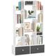 Bookshelf with 2 Drawers Free Standing Bookcase, Office Storage Shelf Organizer with 12 Open Bookshelves,