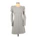 Boston Proper Casual Dress - A-Line Crew Neck Long sleeves: Gray Dresses - Women's Size X-Small