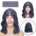 WQJNWEQ Human Hair Wig 2024 Elegant Off Blue With Bangs Bob Short Curly for Women Charming Natural Wigs Gifts