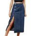 Lovskoo 2024 Women s Denim Skort Streetwear Spring/Summer Side Split Casual Wear Pocket Skirt Casual Mid Length Skirt Blue