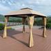 10 x 10 Ft Outdoor Patio Garden Gazebo Canopy With Curtains Khaki Top